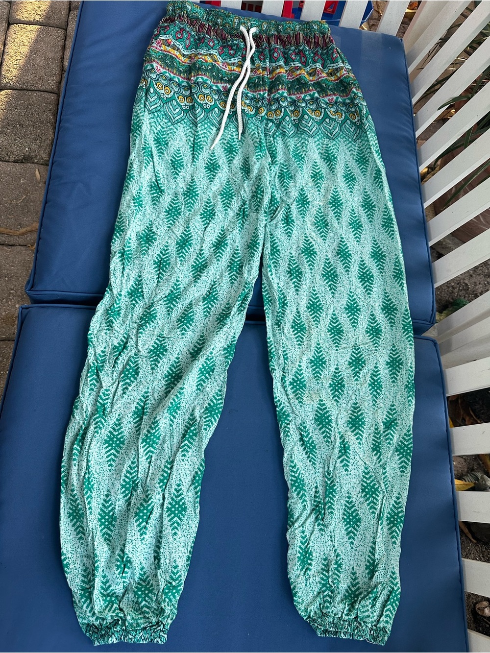 Urban coco Lightweight Teal Patterned Drawstring Harem Pants Size S